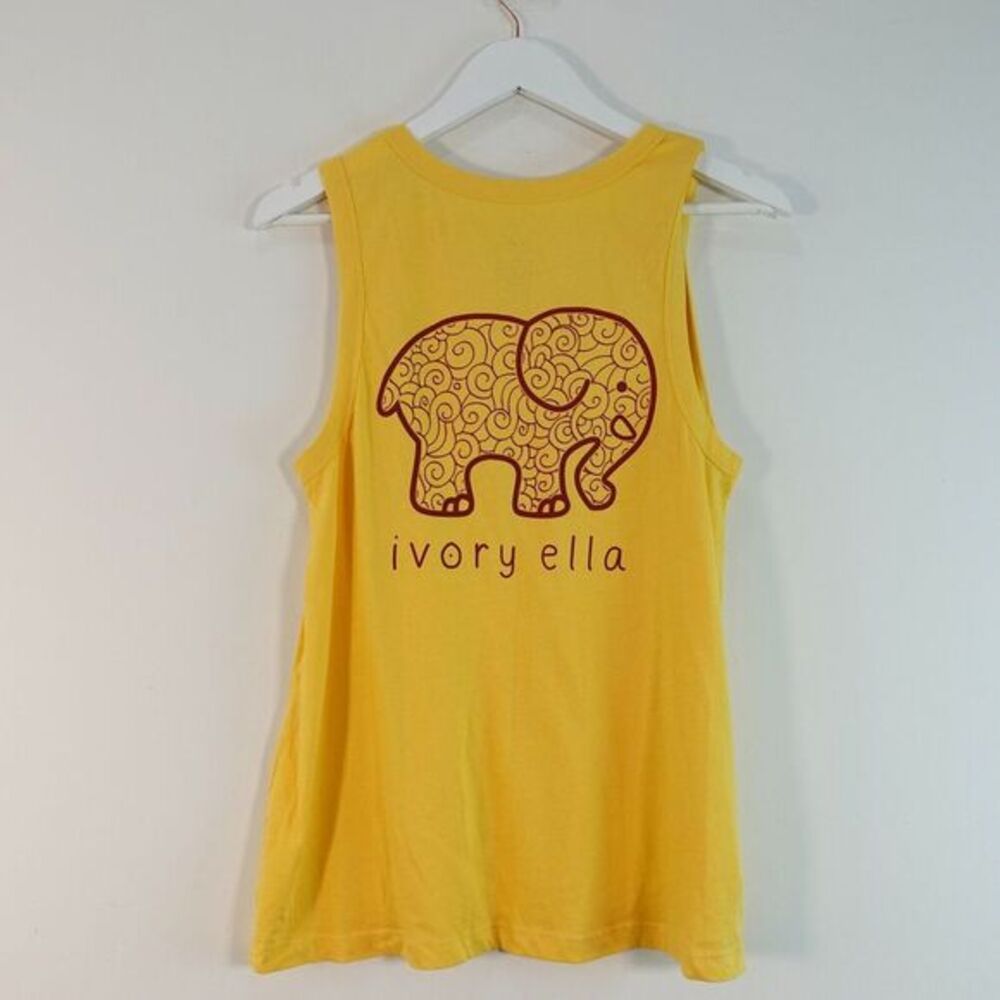 Organic Cotton Tank Top Women XS Yellow Paisley Elephant Shirt IVORY ELLA Summer